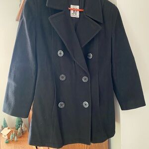 Jones New York Black Pea Coat with Notched Lapel